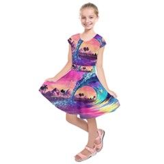 Retro Wave Ocean Kids  Short Sleeve Dress by Semog4