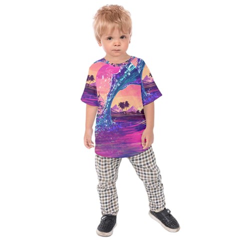 Retro Wave Ocean Kids  Raglan Tee by Semog4