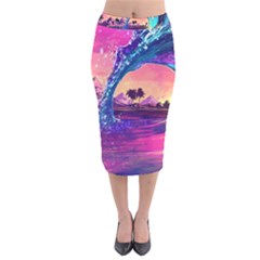 Retro Wave Ocean Velvet Midi Pencil Skirt by Semog4