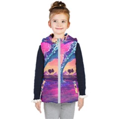 Retro Wave Ocean Kids  Hooded Puffer Vest by Semog4