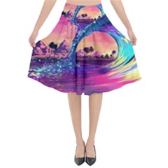 Retro Wave Ocean Flared Midi Skirt by Semog4