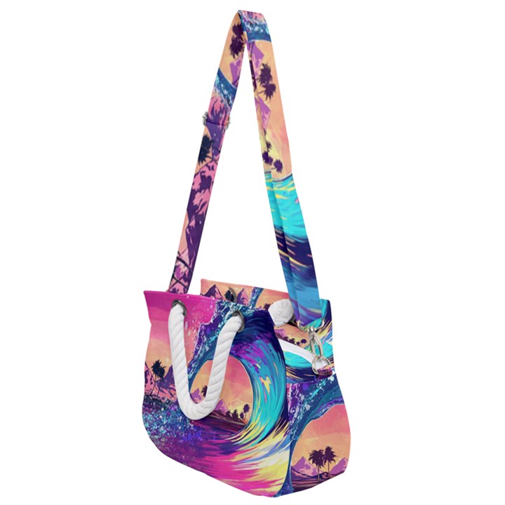 Retro Wave Ocean Rope Handles Shoulder Strap Bag