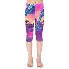 Retro Wave Ocean Kids  Capri Leggings  by Semog4