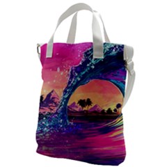 Retro Wave Ocean Canvas Messenger Bag by Semog4