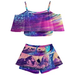 Retro Wave Ocean Kids  Off Shoulder Skirt Bikini by Semog4