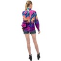 Retro Wave Ocean High Neck Long Sleeve Chiffon Top View2