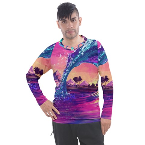 Retro Wave Ocean Men s Pique Long Sleeve Tee by Semog4