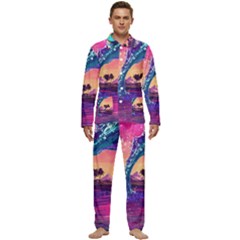 Retro Wave Ocean Men s Long Sleeve Velvet Pocket Pajamas Set by Semog4