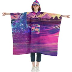 Retro Wave Ocean Women s Hooded Rain Ponchos by Semog4