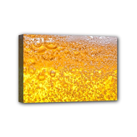 Texture Pattern Macro Glass Of Beer Foam White Yellow Bubble Mini Canvas 6  X 4  (stretched) by Semog4