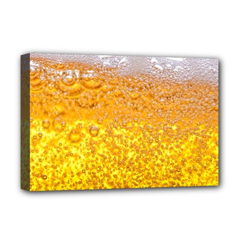 Texture Pattern Macro Glass Of Beer Foam White Yellow Bubble Deluxe Canvas 18  X 12  (stretched) by Semog4