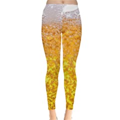 Texture Pattern Macro Glass Of Beer Foam White Yellow Bubble Leggings  by Semog4