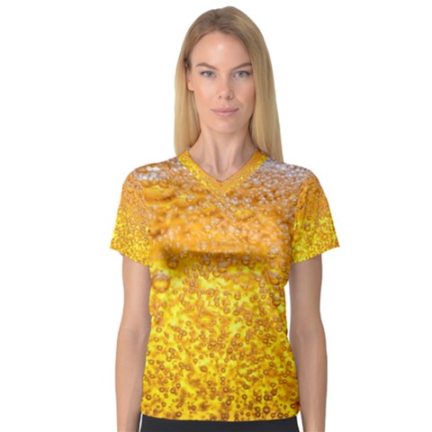 Texture Pattern Macro Glass Of Beer Foam White Yellow Bubble V-neck Sport Mesh Tee by Semog4