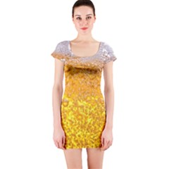 Texture Pattern Macro Glass Of Beer Foam White Yellow Bubble Short Sleeve Bodycon Dress by Semog4