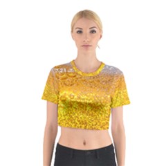 Texture Pattern Macro Glass Of Beer Foam White Yellow Bubble Cotton Crop Top by Semog4