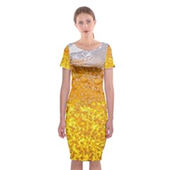 Texture Pattern Macro Glass Of Beer Foam White Yellow Bubble Classic Short Sleeve Midi Dress by Semog4