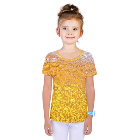 Texture Pattern Macro Glass Of Beer Foam White Yellow Bubble Kids  One Piece Tee by Semog4