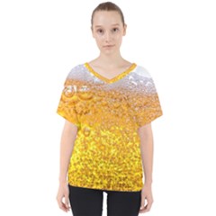 Texture Pattern Macro Glass Of Beer Foam White Yellow Bubble V-neck Dolman Drape Top by Semog4