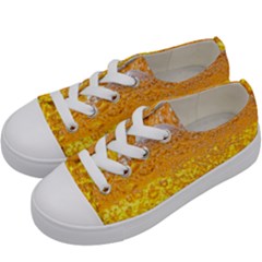 Texture Pattern Macro Glass Of Beer Foam White Yellow Bubble Kids  Low Top Canvas Sneakers by Semog4