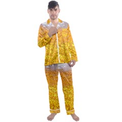 Texture Pattern Macro Glass Of Beer Foam White Yellow Bubble Men s Long Sleeve Satin Pajamas Set by Semog4