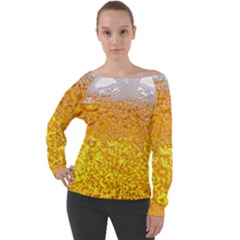 Texture Pattern Macro Glass Of Beer Foam White Yellow Bubble Off Shoulder Long Sleeve Velour Top by Semog4