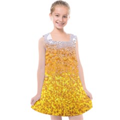 Texture Pattern Macro Glass Of Beer Foam White Yellow Bubble Kids  Cross Back Dress by Semog4