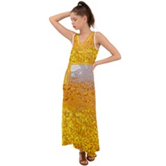 Texture Pattern Macro Glass Of Beer Foam White Yellow Bubble V-neck Chiffon Maxi Dress by Semog4