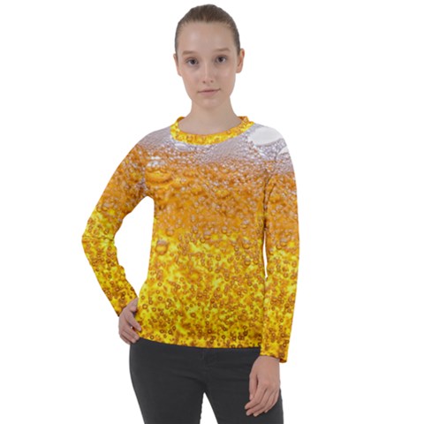 Texture Pattern Macro Glass Of Beer Foam White Yellow Bubble Women s Long Sleeve Raglan Tee by Semog4