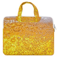 Texture Pattern Macro Glass Of Beer Foam White Yellow Bubble Macbook Pro 13  Double Pocket Laptop Bag by Semog4