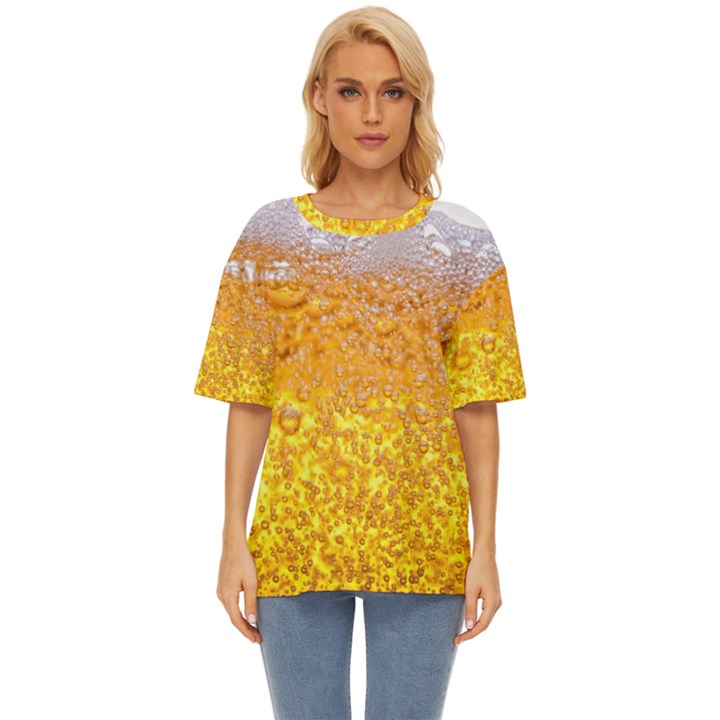 Texture Pattern Macro Glass Of Beer Foam White Yellow Bubble Oversized Basic Tee