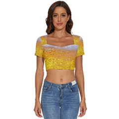 Texture Pattern Macro Glass Of Beer Foam White Yellow Bubble Short Sleeve Square Neckline Crop Top  by Semog4