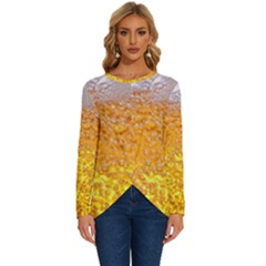 Texture Pattern Macro Glass Of Beer Foam White Yellow Bubble Long Sleeve Crew Neck Pullover Top