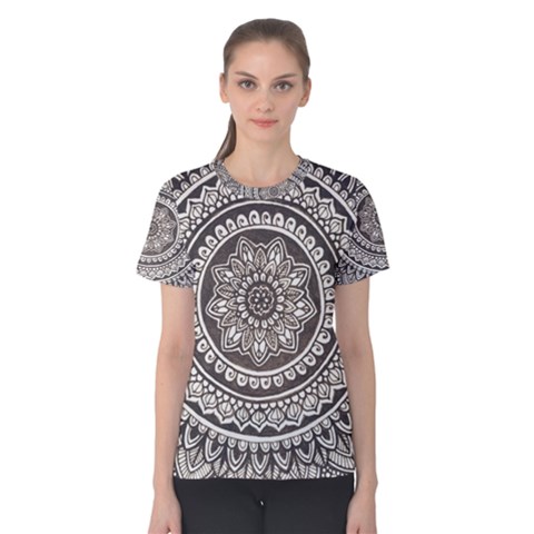 Mandala Circles Drawing Pattern Women s Cotton Tee by Semog4