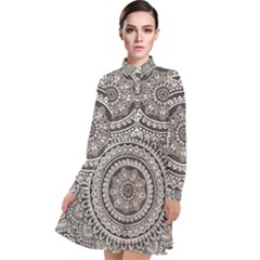 Mandala Circles Drawing Pattern Long Sleeve Chiffon Shirt Dress by Semog4