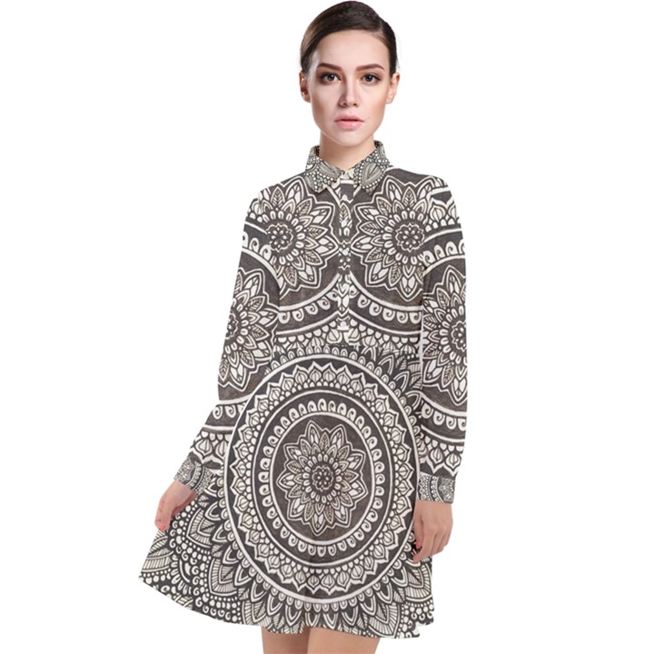 Mandala Circles Drawing Pattern Long Sleeve Chiffon Shirt Dress