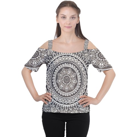 Mandala Circles Drawing Pattern Cutout Shoulder Tee by Semog4