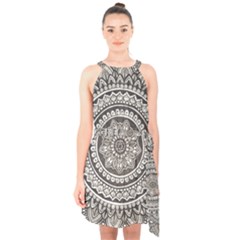 Mandala Circles Drawing Pattern Halter Collar Waist Tie Chiffon Dress by Semog4