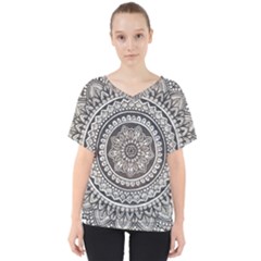 Mandala Circles Drawing Pattern V-neck Dolman Drape Top by Semog4