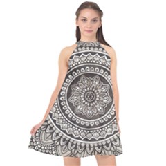 Mandala Circles Drawing Pattern Halter Neckline Chiffon Dress  by Semog4