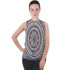 Mandala Circles Drawing Pattern Mock Neck Chiffon Sleeveless Top by Semog4