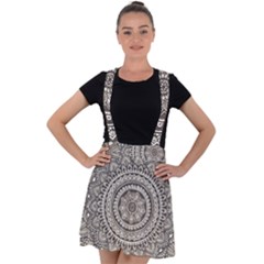 Mandala Circles Drawing Pattern Velvet Suspender Skater Skirt by Semog4