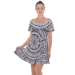 Mandala Circles Drawing Pattern Off Shoulder Velour Dress by Semog4