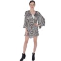 Mandala Circles Drawing Pattern V-Neck Flare Sleeve Mini Dress View1