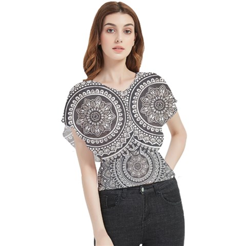 Mandala Circles Drawing Pattern Butterfly Chiffon Blouse by Semog4