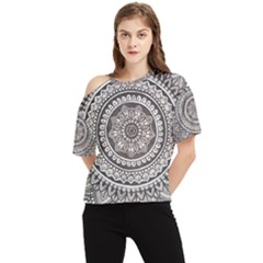 Mandala Circles Drawing Pattern One Shoulder Cut Out Tee by Semog4