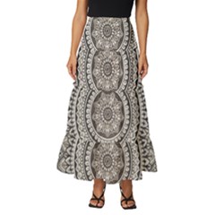 Mandala Circles Drawing Pattern Tiered Ruffle Maxi Skirt