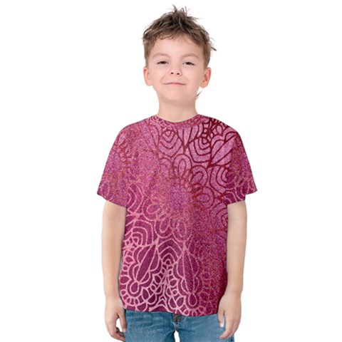 Pink Mandala Glitter Bohemian Girly Glitter Kids  Cotton Tee by Semog4