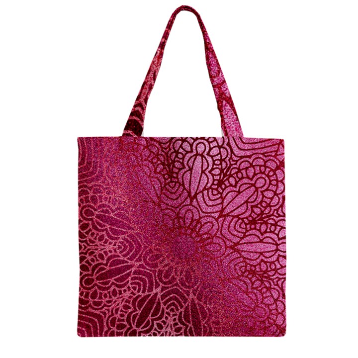 Pink Mandala Glitter Bohemian Girly Glitter Zipper Grocery Tote Bag