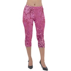 Pink Mandala Glitter Bohemian Girly Glitter Lightweight Velour Capri Leggings  by Semog4