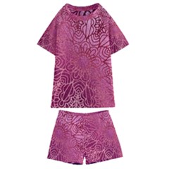 Pink Mandala Glitter Bohemian Girly Glitter Kids  Swim Tee And Shorts Set